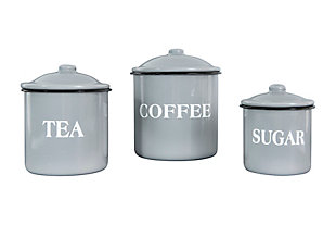 6"h Set 3 Enamel Gray/white Metal Containers (set Of 3), Gray, rollover