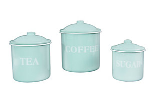 6"h Enamel Green/ White Metal Containers (set Of 3), Green, large