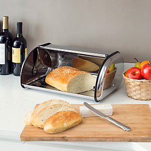 Home Accents Roll-Top Lid Stainless Steel Bread Box, , rollover