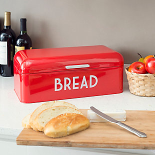 Home Accents Metal Bread Box with Lid, Red, rollover