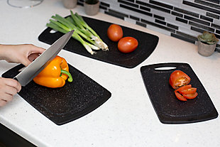 Home Accents 3 Piece Double Sided Granite  Look  Non-Slip  Plastic  Cutting Board Set with Deep Juice Groove and  Easy Grip Handle, Black, , rollover