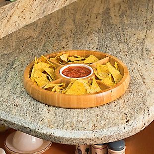 Home Accents Bamboo Chip and Dip Bowl, Natural, , rollover