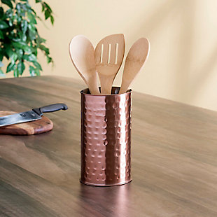 Home Accents Hammered Steel Utensil Holder, Copper, , rollover
