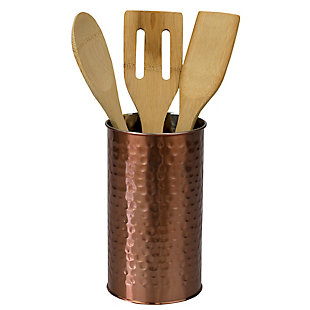 Home Accents Hammered Steel Utensil Holder, Copper, , large