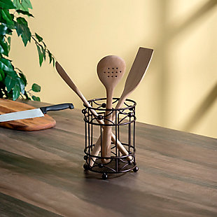Home Accents Arbor Collection Cutlery Holder with Mesh Bottom and Non-Skid Feet, Oil-Rubbed Bronze, , rollover
