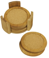 Home Accents 4.5" Bamboo Coaster Set, (Pack of 6) with Holder, Natural, , large