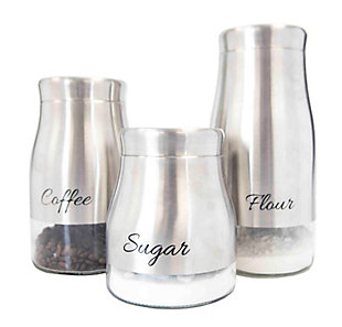 Home Accents 3 Piece Stainless Steel Canister Set with See-Through Glass Base, Silver, , large