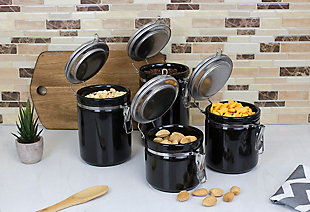 Home Accents 4 Piece  Canister Set with Stainless Steel Tops, Black, rollover