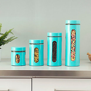 Home Accents 4 Piece Essence Collection Stainless Steel Canister Set, Turquoise, Turquoise, rollover