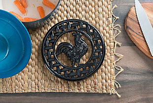 Home Accents Cast Iron Rooster Trivet, Black, rollover