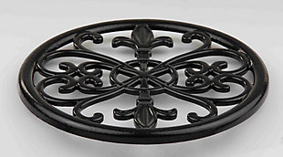 While succulent flavors and sensational aromas are a must for cooking, we all know that presentation is key to bringing your culinary creation together. Instead of storing your fresh out-of-the-oven meals on just any ordinary serving dish, display your finest concoction on this elegant trivet. The  rounded base with sturdy bottoms provides a stable platform, while also protecting tabletops and counters from pot burns and scratches. The intricate fleur de lis pattern graces your table setting with a classic chic charm.Made of cast iron | Protects countertops and tables  from excessive heat and scratches from cookware | Fleur de lis design adds an elegant flair to your kitchen | Heavy duty design and rubber bottoms prevent shifting