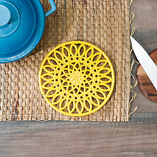 Home Accents Sunflower Heavy Weight Cast Iron Trivet, Yellow, Yellow, rollover