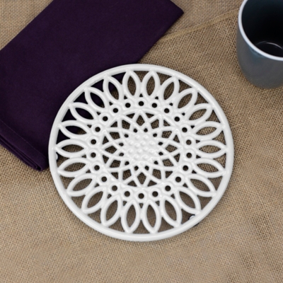 Home Accents Sunflower Heavy Weight Cast Iron Trivet, White, White, large