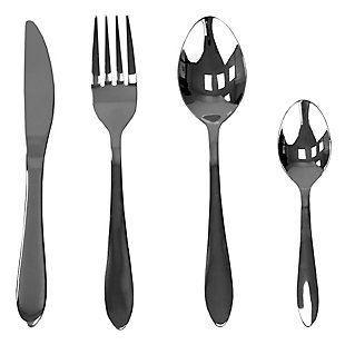Home Accents Sleek 16 Piece Stainless Steel Flatware Set, Silver, , large