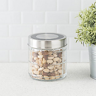 Home Accents Chex Collection 22 oz. Small Glass Canister with Stainless Steel Lid, , rollover