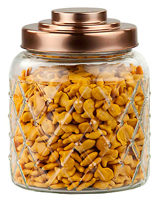 Home Accents Small Textured Glass Jar with Gleaming Air-Tight Copper Top, Copper, large