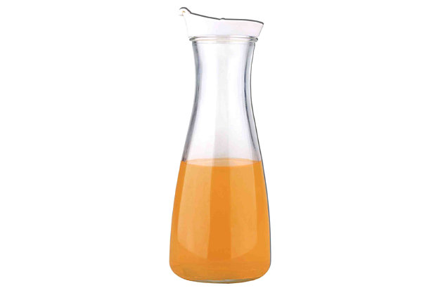 Store & serve any drink in this glass carafe. Made from durable, high quality glass. Holds 1 liter / 33 ounces. Perfect for indoors or outdoors. Simple design is great for any kitchen or party.Made from durable, high quality glass | Holds 1 liter / 33 ounces | Simple design is great for any kitchen or party