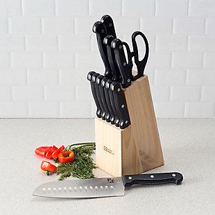 Home Accents 13 Piece Knife Set with Block in Black, , rollover