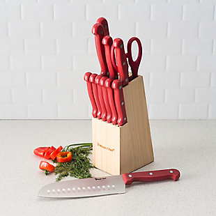Home Accents 13 Piece Knife Set with Block in Red, , rollover