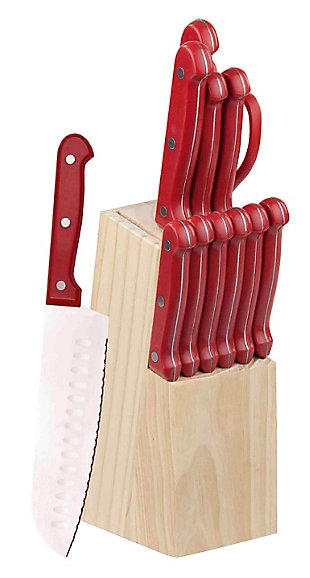 Home Accents 13 Piece Knife Set with Block in Red, , large