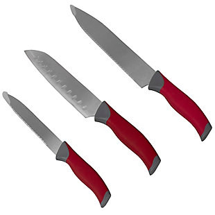 Home Accents Stainless Steel Knife Set with Non-Slip Handles and Protective Bolster, Red, , large