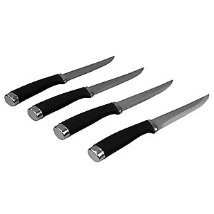 Home Accents Stainless Steel Steak Knives with Non-Slip Handles, (Set of 4), Black, , rollover