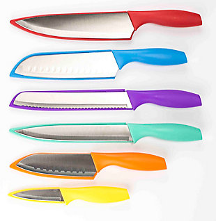 Home Accents 6 Stainless Steel Knife Set with Colorful Slip Covers, , large