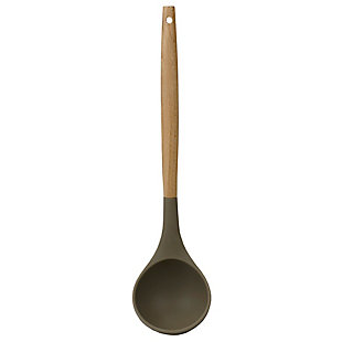 Home Accents Karina High-Heat Resistance Non-Stick Safe Silicone Ladle with Easy Grip Beech Wood Handle, Gray, , large