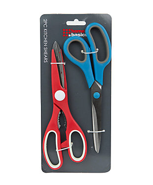 Cut meat, twine, vegetables with these stainless steel kitchen shears. Complete with a non-slip grip, it provides a comfortable and stable handling when cutting a variety of items.Multi-purpose kitchen shears with razor sharp stainless steel blades precisely cut and trim poultry, fish meat, leafy herbs, and more | Serrated scissor features built in serrated blade between handle that doubles as bottle opener and nut cracker | Soft grip handles prevent fatigue | Made  of high stainless steel blades, these scissors kitchen shears make quick work for everyday  cutting and prepping tasks