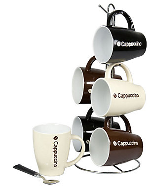Home Accents Cappuccino 6-Piece Mug Set with Stand, , large