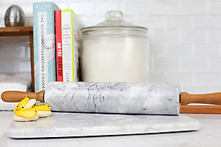 Home Accents Marble Rolling Pin with Easy Grip Handles and Display Stand, White, , rollover