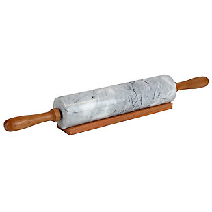 Home Accents Marble Rolling Pin with Easy Grip Handles and Display Stand, White, , large