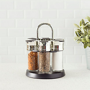 Home Accents Compact Carousel 6-Jar Spice Rack with Steel Carrying Handle, Black, , rollover