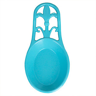 Home Accents Fleur De Lis Cast Iron Spoon Rest, Turquoise, Blue, large