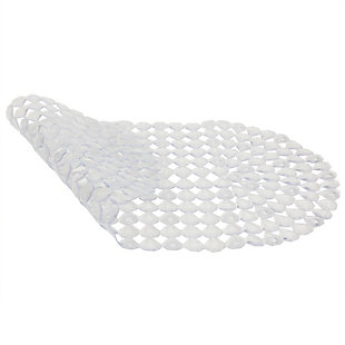 Pamper your feet with a touch of luxurious comfort by placing this clear diamond plastic bath mat in your tub. The back of the mat features strong and sturdy suction cups, to reduce slipping when getting in and out of the tub. Featuring an ornate cut-out diamond pattern, it allows water to freely pass through for quick and efficient draining. The versatile design makes it great not only for the tub but also the shower and other smooth, slippery surfaces. Constructed of durable plastic, it's beautiful and easy to maintain.Clear | Sturdy non-slip plastic | Soft surface for long-lasting comfort on your feet | Intricate diamond cut-out design allows water to flow through for quick, efficient drying | Multiple strong suction cups grip firmly to base of tub to prevent sliding and shifting | Wash with mild soap and rinse with warm water to maintain sparkling condition