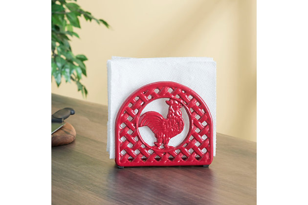 Home Basics Cast Iron Rooster Napkin Holder Free Shipping Red New 