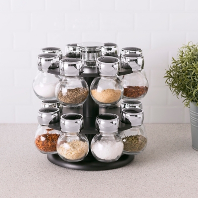 Rotating Spice Rack with Jars, Spinning Spice Rack Shelf