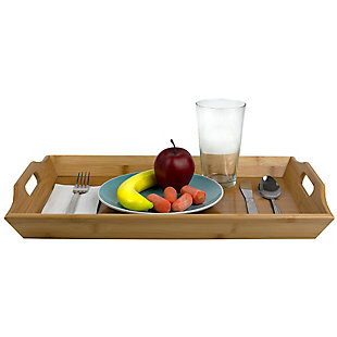 Home Basics Curved Bamboo Serving Platter Tray with Easy Grip Cut-Out Handles, Natural, , large