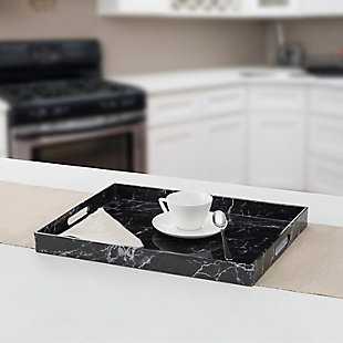 Home Basics Faux Marble Vanity Tray, Black, , rollover
