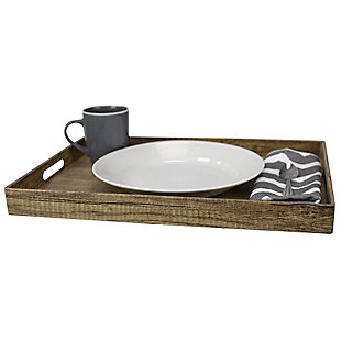 Home Basics Wood-Like Rustic Serving Tray with Cut-Out Handles, Brown, , large