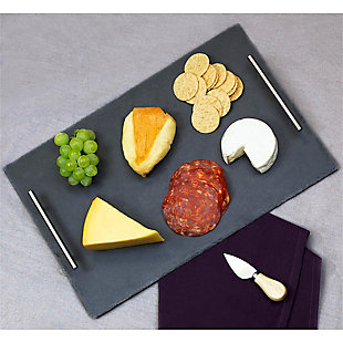 Home Basics Slate Serving Tray with Stainless Steel Handles, Black, , large
