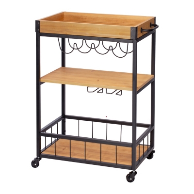 Lynn Industrial Rolling Bar Cart With Removable Serving Tray, , large