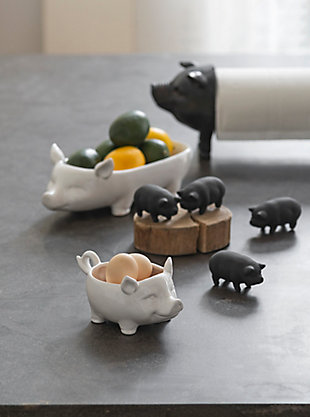 Creative Co-Op White Ceramic Pig Shaped Bowl, , rollover