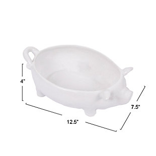 Charming and playful, this pig-shaped bowl adds personality to any space. It will hold 2.3 quarts of mouthwatering food and is microwave, oven and dishwasher safe. Serve your next sausage casserole or pulled pork in this fun decorative dish.Made of ceramic | White | Holds 2.3 quarts | Microwave, oven and dishwasher safe | Imported