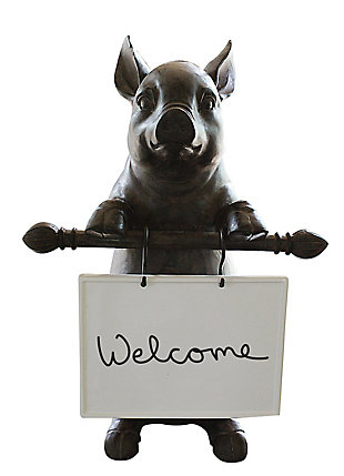 Creative Co-Op Resin Pig Holding Message Board, , large