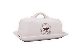 Creative Co-Op Stoneware Butter Dish With Cow Decal, , large