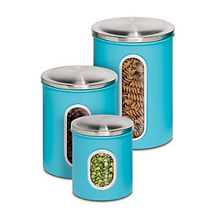 Honey-Can-Do Blue Steel Canister Set (3 Piece), Blue, large