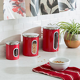 Honey-Can-Do 3 Piece Red Steel Canister Set, Red, rollover
