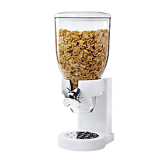 Suitable for a wide variety of dry foods, this convenient storage and portion control solution dispenses approximately one ounce with each twist. Ideal for parents and health-conscious consumers. The canister holds 17.5 ounces of dry food.Made with plastic | Holds up to 17.5 ounces; dispense 1 ounce per twist | Self-serve mechanism bolsters kids' independence | Preserves freshness for up to 45 days to minimize waste | Perfect for cereal, trail mix, candy, granola, nuts, beans, rice and more | Assembly required