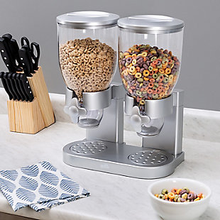 Honey-Can-Do Double Cereal Dispenser with Portion Control, Silver, rollover